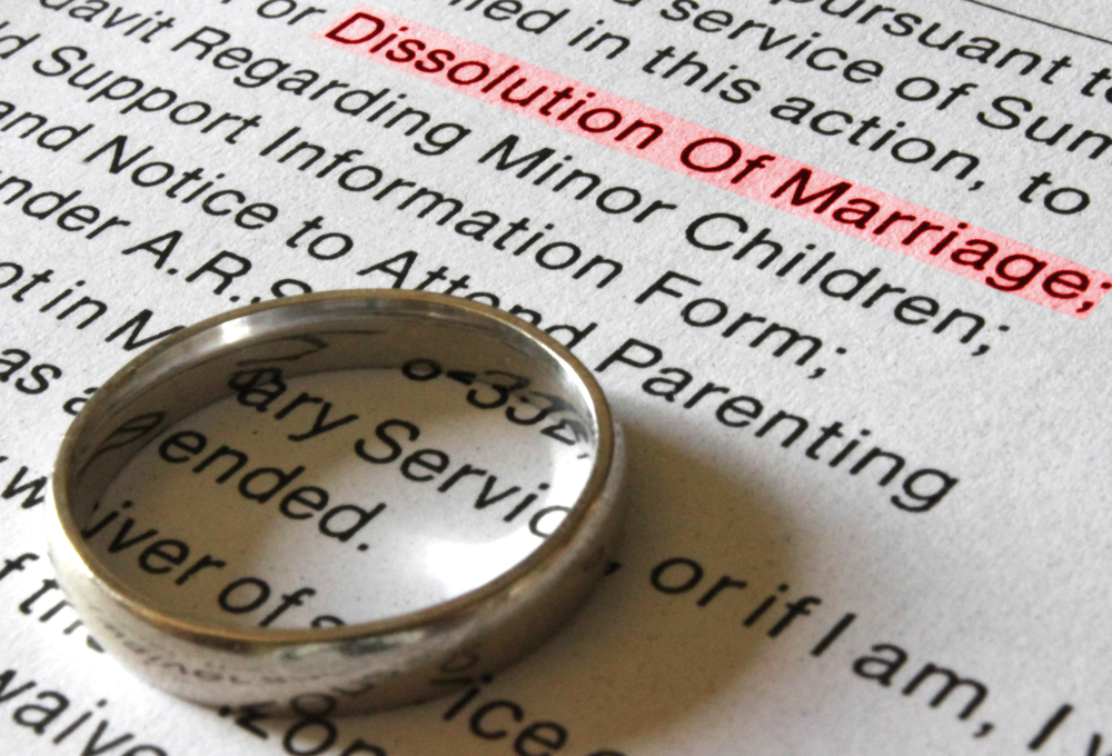 Wedding ring on dissolution paperwork