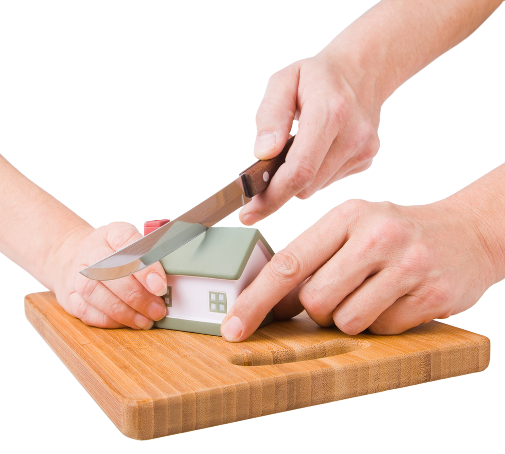 Cutting model of house in half on cutting board